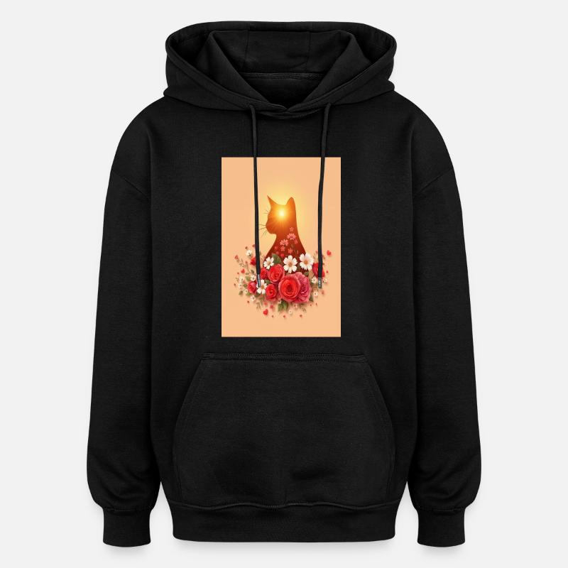 Katze mit Rosen - Oversized Unisex Hoodie - Schwarz