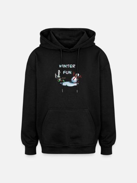 Winter Fun: Bunny and Snowman - Oversized Unisex Hoodie - black