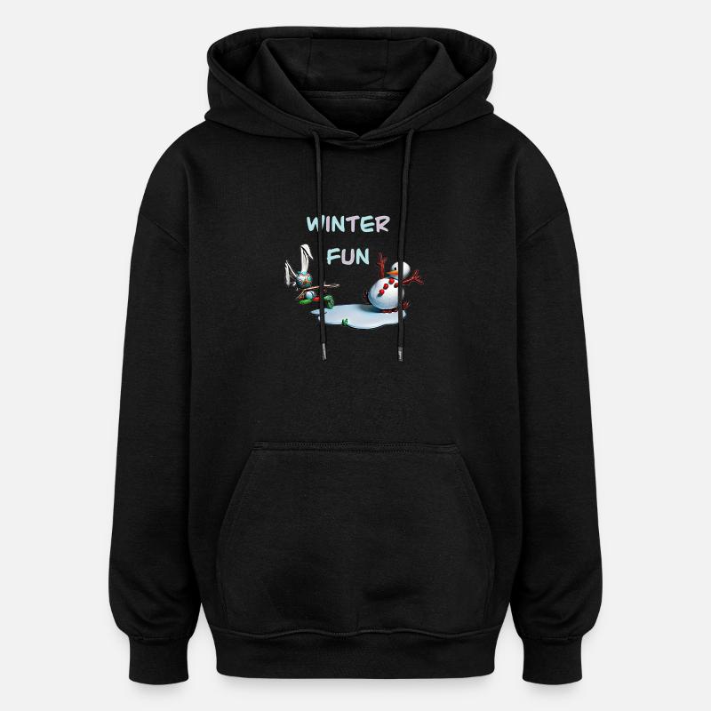 Winterspaß: Hase und Schneemann - Oversized Unisex Hoodie - Schwarz