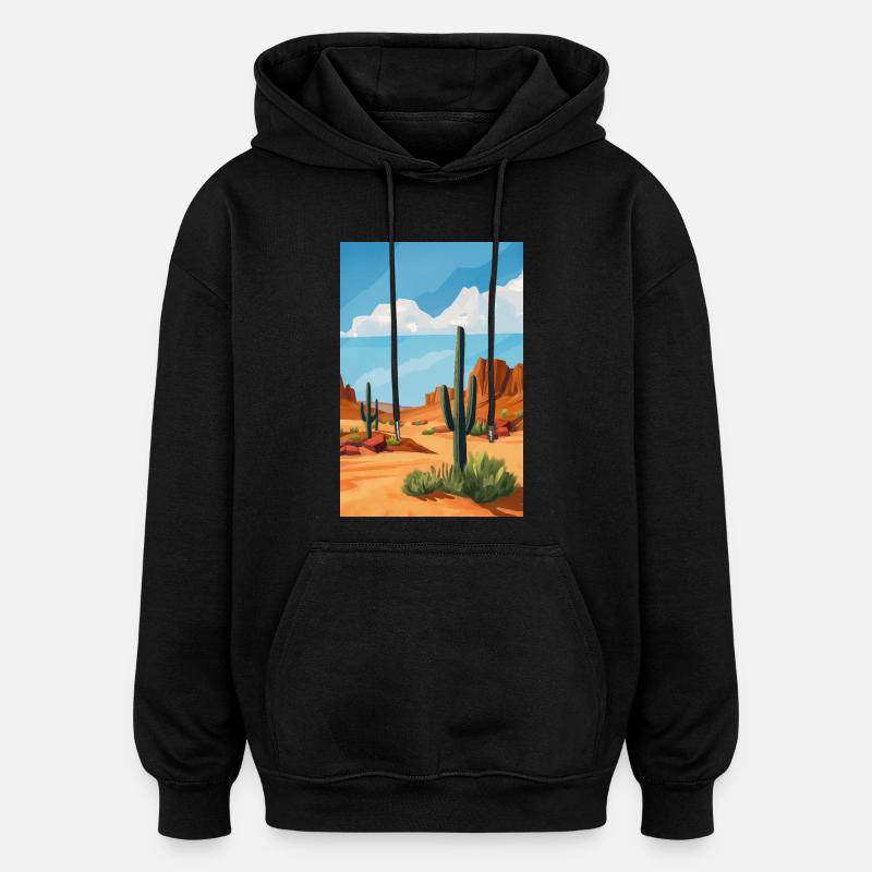 Poster Illustration Paysage de Désert - Sweat à capuche oversize unisexe - noir