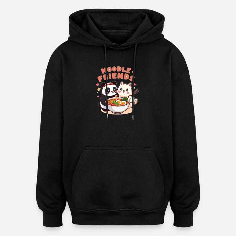 Noodle Friends Panda Chat Illustration - Sweat à capuche oversize unisexe - noir