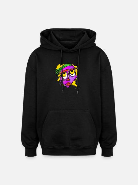 Buntes Surreal-Gesicht Kunstwerk - Oversized Unisex Hoodie - Schwarz