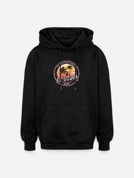 El Gouna Egypt Vintage Palm Tree Design - Oversized Unisex Hoodie - black