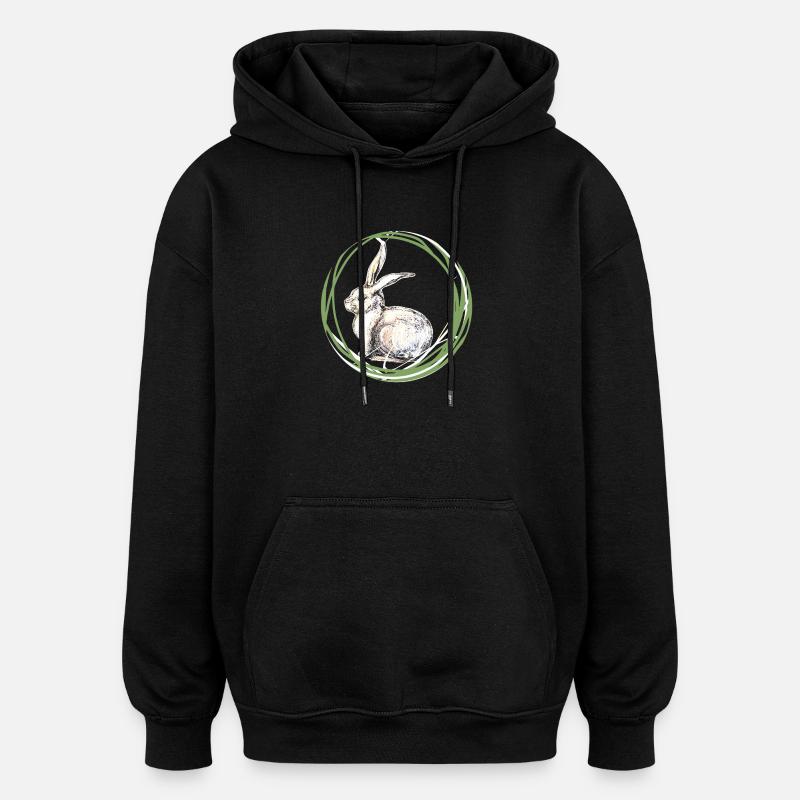 Hasenmotiv - Oversized Unisex Hoodie - Schwarz