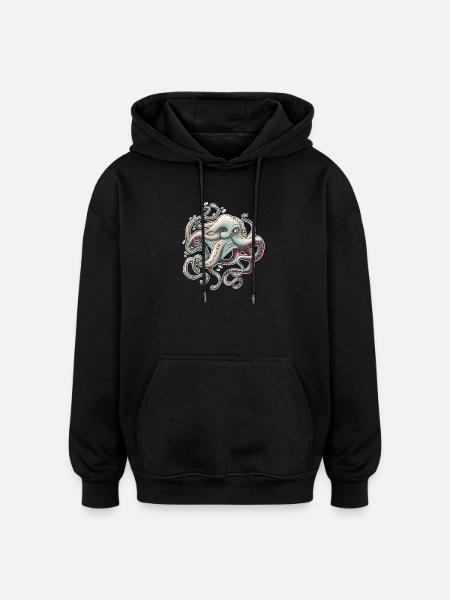 Whimsical Octopus with Dreamy Expression - Oversized Unisex Hoodie - black