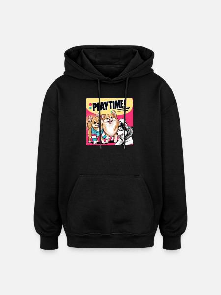 Comic Dogs - Playtime - Oversized Unisex Hoodie - black