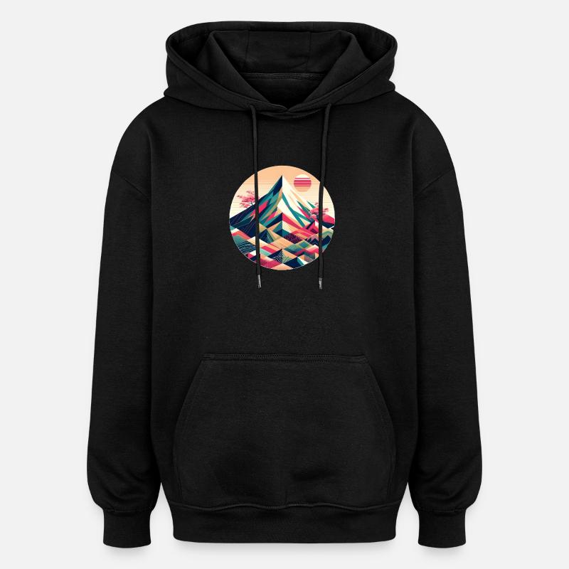 Geometric Mount Fuji - Oversized Unisex Hoodie - black