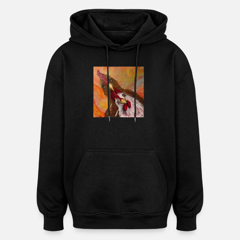 Hahn und Huhn - Oversized Unisex Hoodie - Schwarz