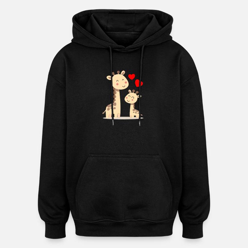 Baby Giraffe mit Mami Giraffe - Oversized Unisex Hoodie - Schwarz