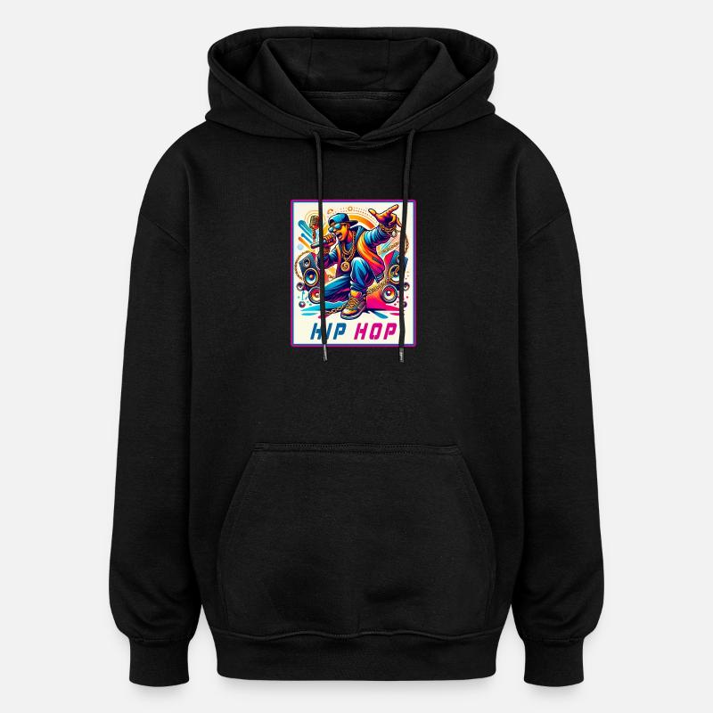 Hip-Hop Vibes – Rappeur avec micro - Sweat à capuche oversize unisexe - noir