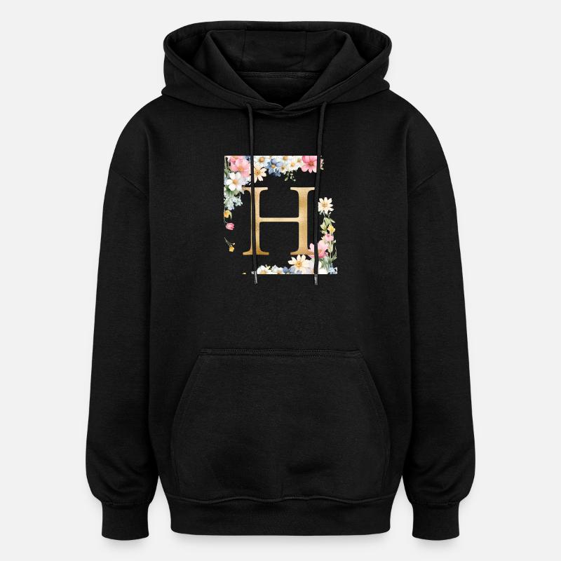 H Monogramm, Floral, personalisierbar - Oversized Unisex Hoodie - Schwarz