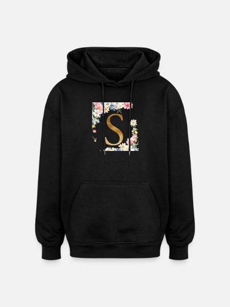 S Monogram, Floral, Personalizable - Oversized Unisex Hoodie - black