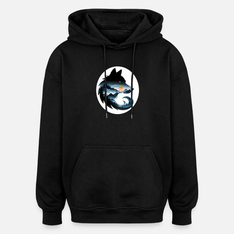 Wolf Landschaft - Oversized Unisex Hoodie - Schwarz