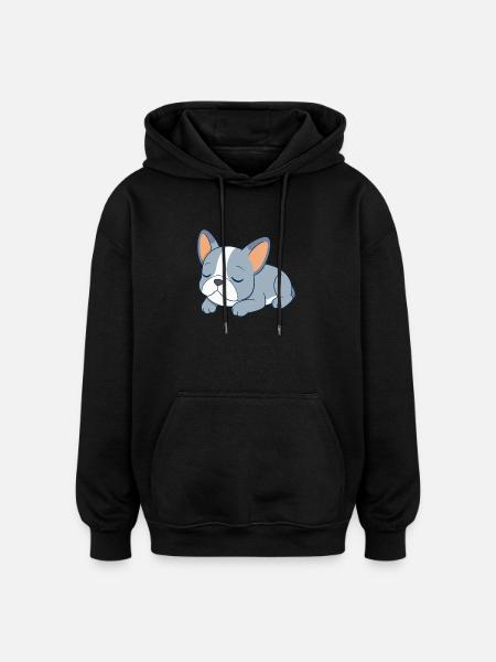Blue French Bulldog Sleeping - Oversized Unisex Hoodie - black