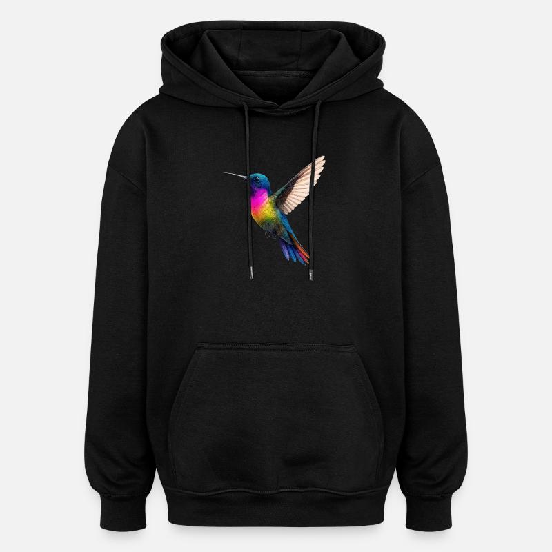 Conception vibrante de colibri arc-en-ciel - Sweat à capuche oversize unisexe - noir