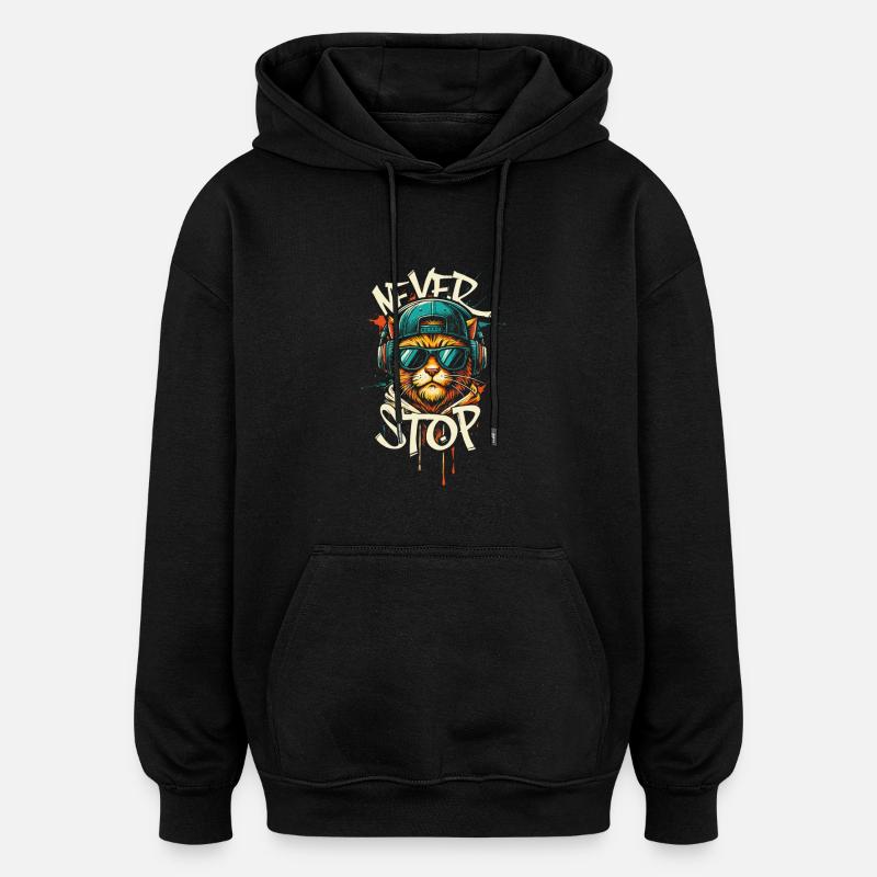 Cat Head Graffiti Hip-Hop - Oversized Unisex Hoodie - black