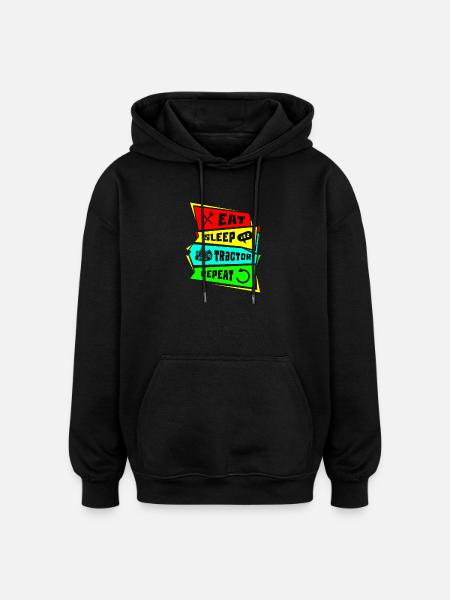 Manger dormir tracteur répéter - Sweat à capuche oversize unisexe - noir