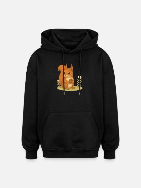 Nordic Forest - Squirrel - Oversized Unisex Hoodie - black