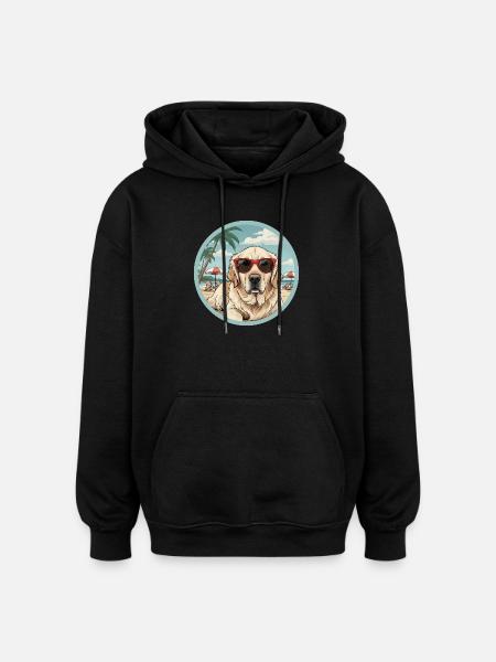 Gylden Retreiver Hund på stranden med røde briller - Oversize unisex hoodie - sort