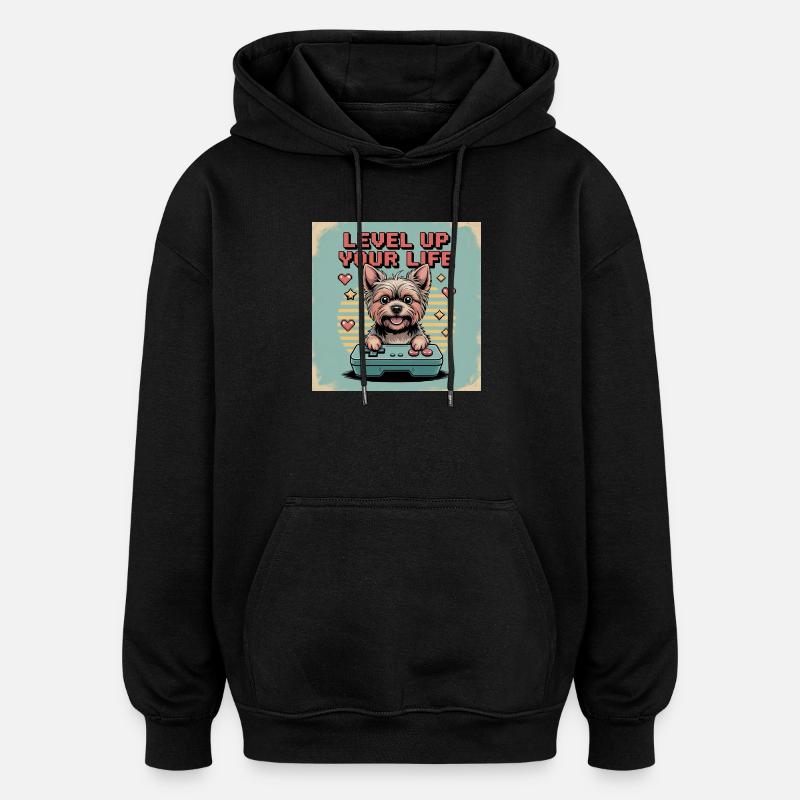 Pixel Dog et Level Up Theme - Sweat à capuche oversize unisexe - noir