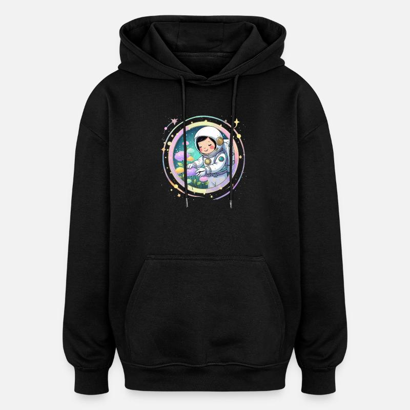 Astronautenmädchen mit Pilzen – Süßes Space-Design - Oversized Unisex Hoodie - Schwarz