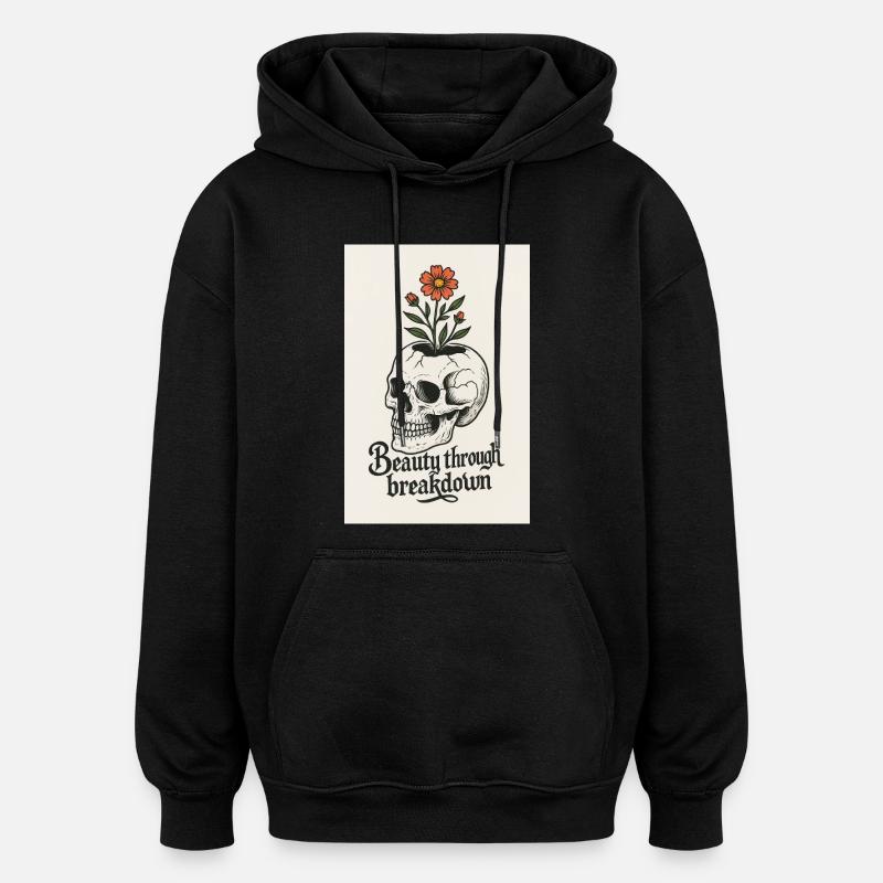 Conception artistique de crâne floral - Sweat à capuche oversize unisexe - noir