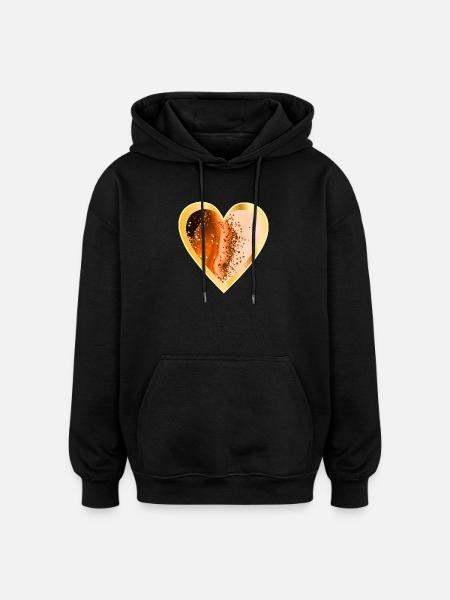 HEART LOVE ORANGE - Oversized Unisex Hoodie - black