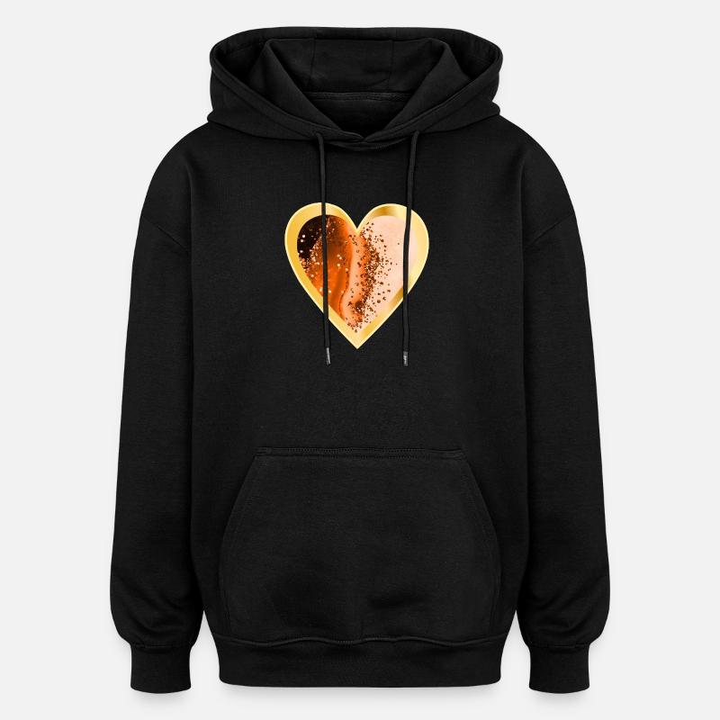 COEUR AMOUR ORANGE - Sweat à capuche oversize unisexe - noir