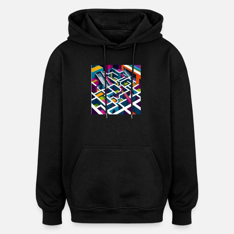 Abstractico Geometrisches Labyrinth - Oversized Unisex Hoodie - Schwarz