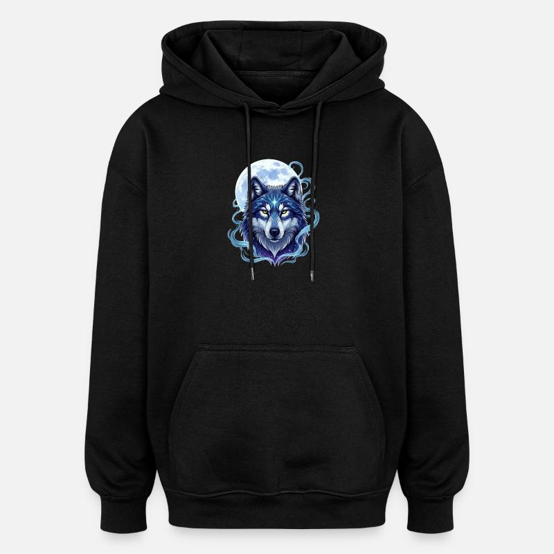 Mystischer Wolf mit Mondschein-Hintergrund - Oversized Unisex Hoodie - Schwarz