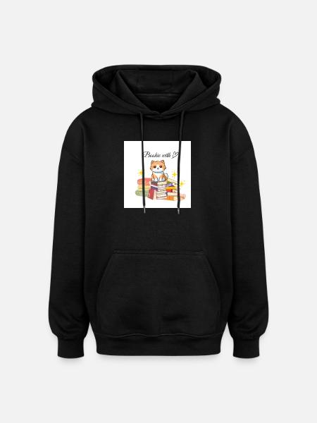 Bookie with heart - Oversized Unisex Hoodie - black