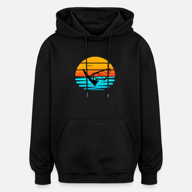 Windsurf au Coucher de Soleil - Sweat à capuche oversize unisexe - noir