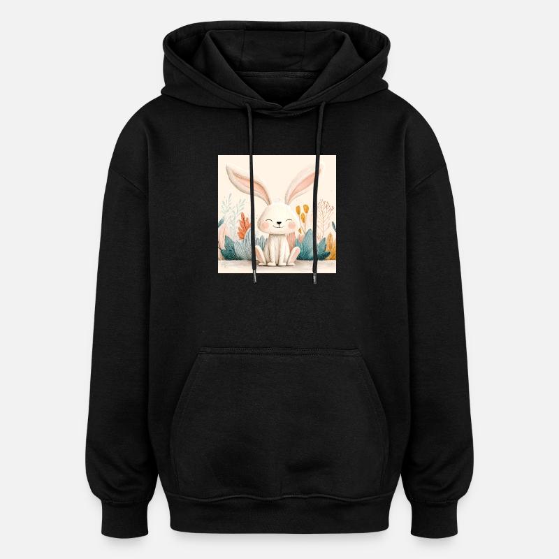 Cute Bunny with Pastel Vegetation - Oversized Unisex Hoodie - black