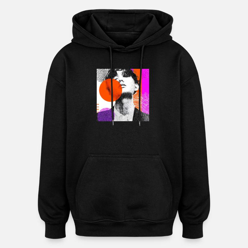 Portrait Pop Art Abstrait Enveloppant - Sweat à capuche oversize unisexe - noir