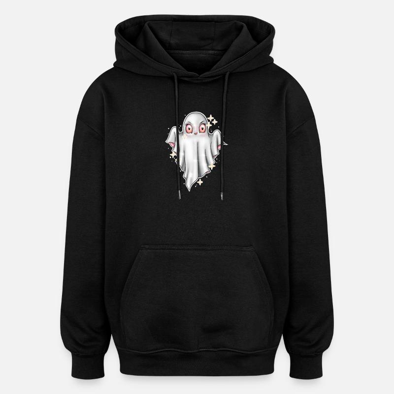 Cute Glowing Ghost Illustration - Oversized Unisex Hoodie - black