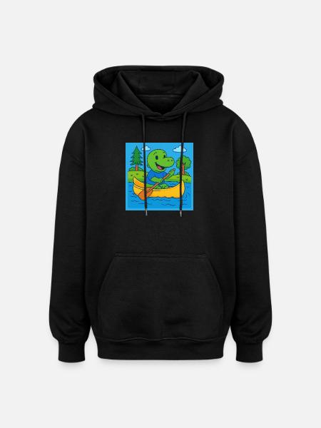 Little dinosaur in a canoe - Oversized Unisex Hoodie - black