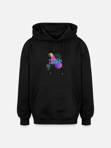 Neon Retro Radical Vibes - Oversized Unisex Hoodie - black