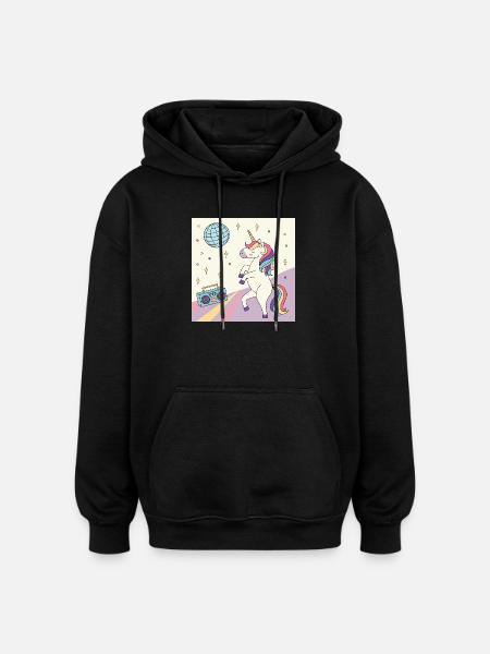 Einhorn Party Disco - Oversized Unisex Hoodie - Schwarz