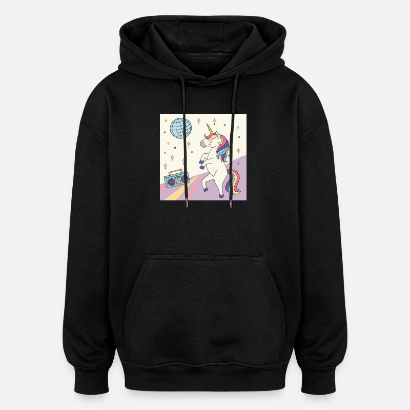 Einhorn Party Disco - Oversized Unisex Hoodie - Schwarz