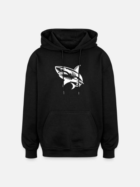 Big Ocean Shark Tattoo Diver Design - Oversized Unisex Hoodie - black