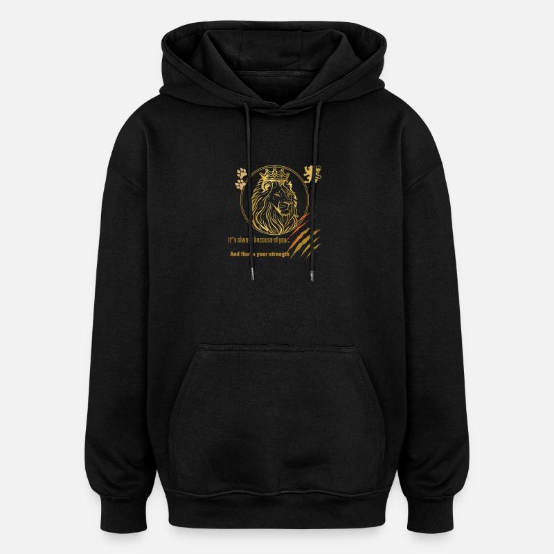 Lion Royalité et Force Impression - Sweat à capuche oversize unisexe - noir