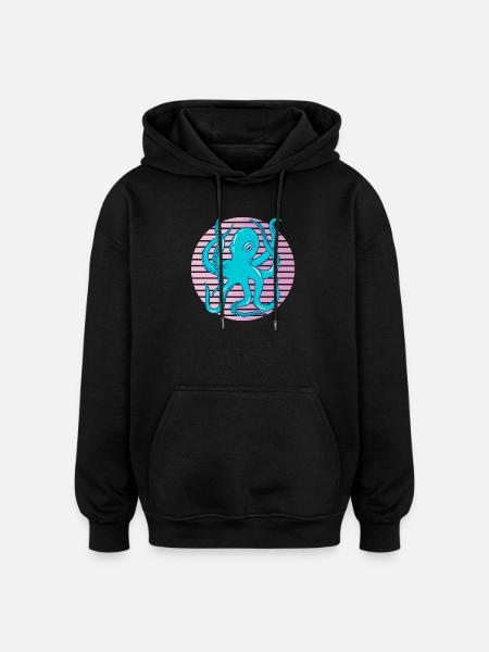 Neon Octopus Retro Sea Art Squid - Oversized Unisex Hoodie - black