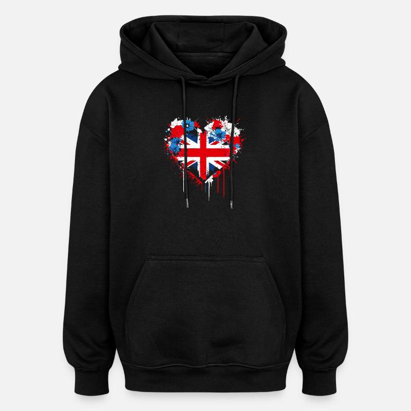 Cœur de l’Union Jack Splash - Sweat à capuche oversize unisexe - noir