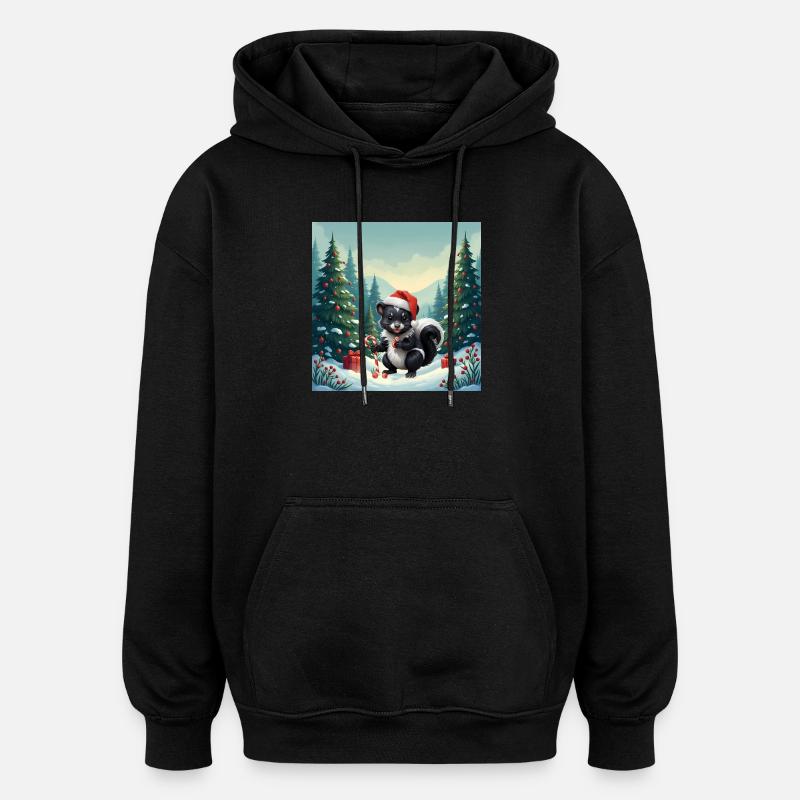Weihnachtsstinktier im verschneiten Wald - Oversized Unisex Hoodie - Schwarz