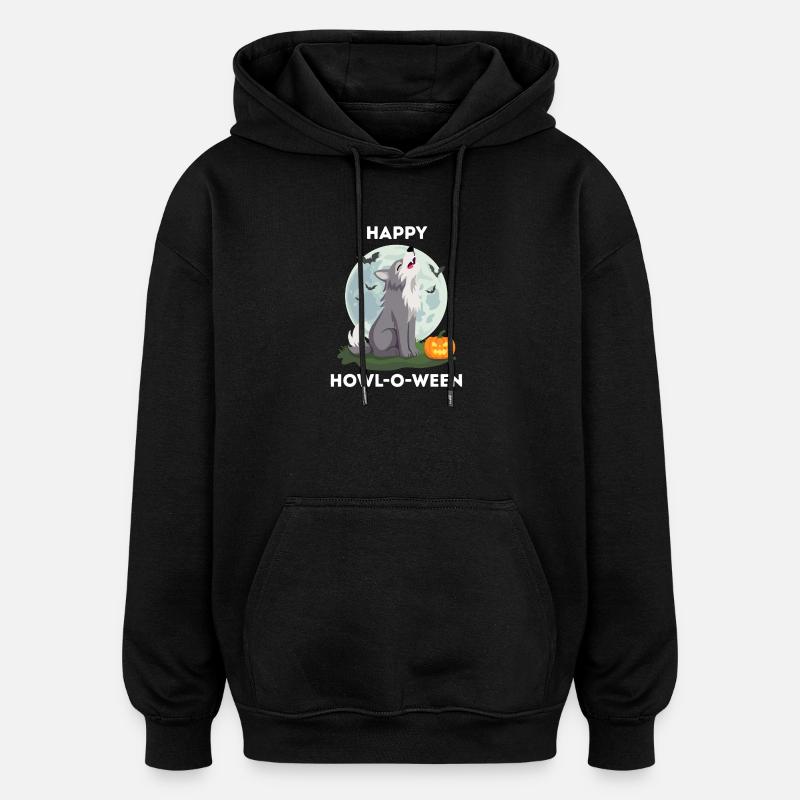 Funny Halloween – Howl-o-ween Wolf - Oversized Unisex Hoodie - black