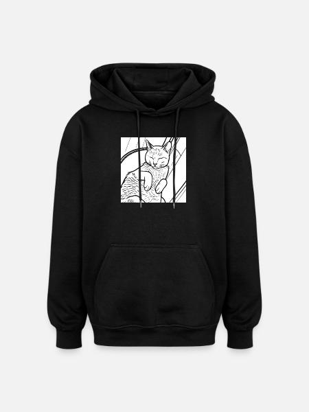 Sleeping Cat Line Art - Oversized Unisex Hoodie - black