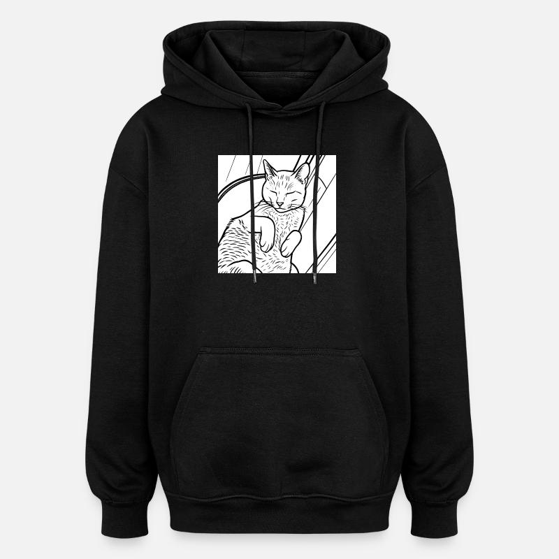 Sleeping Cat Line Art - Oversized Unisex Hoodie - black