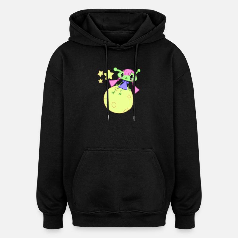 Alien auf Mond mit Sternen - Oversized Unisex Hoodie - Schwarz