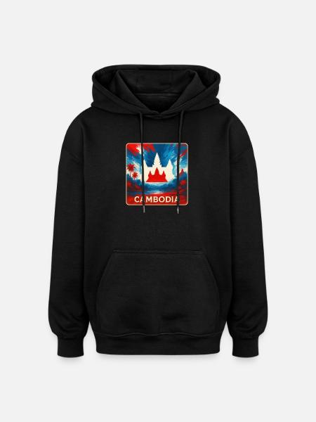 Cambodge – Angkor Wat Design - Sweat à capuche oversize unisexe - noir