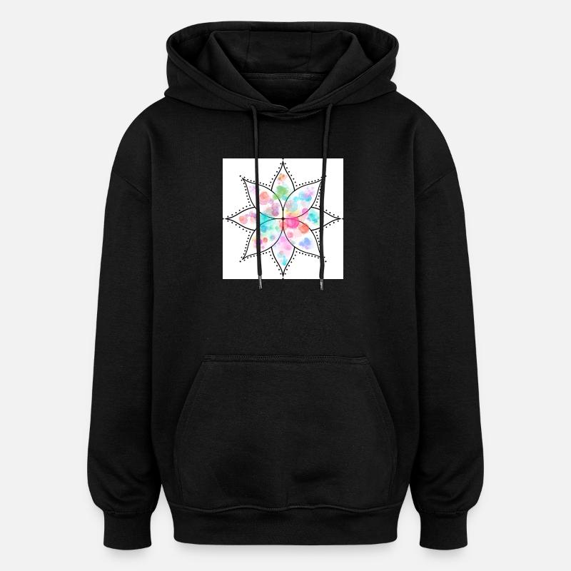 Mandala Fleur pastel Aquarelle - Sweat à capuche oversize unisexe - noir